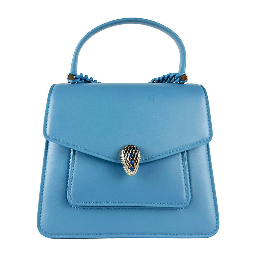 Bulgari BVLGARI Shoulder Bag Handbag Serpenti Forever Leather Blue Women's z1...